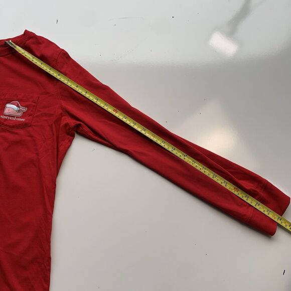 Adult Unisex M Vineyard Vines Red LS Christmas Whale Pocket Tee Shirt - Picture 7 of 9